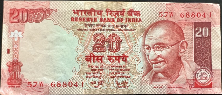 India 20 Rupee, front