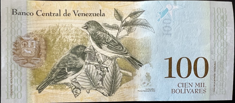 Venezuela 100000 Bolívar, back