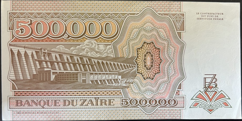 Zaire 500000 Zaïre, back