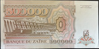 Zaire 500000 Zaïre, back
